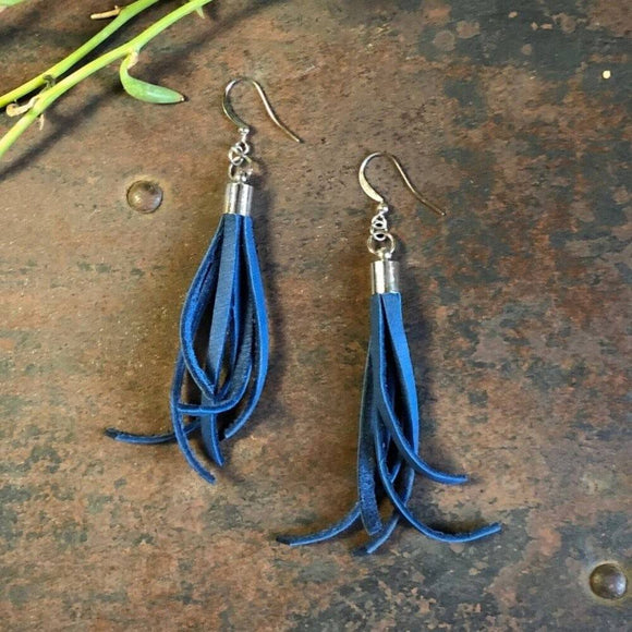 Mini Tassel Earrings - Blue/Silver