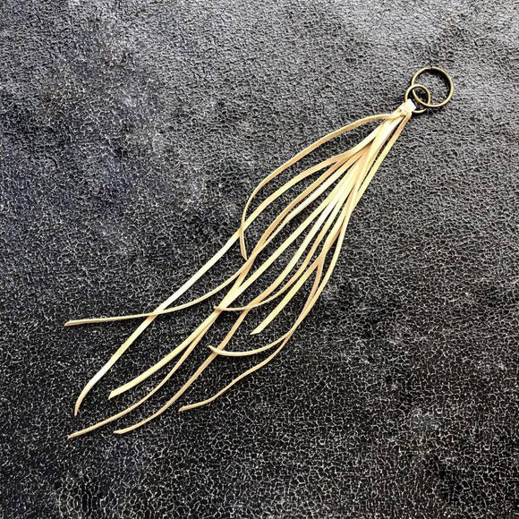 Leather Tassel Key Ring - Cream