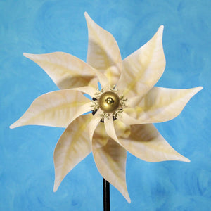 White Poinsettia Pinwheel Wind Spinner Whirligig Windmill Fan