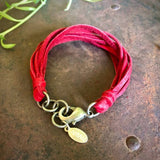 Multi Strand Leather Bracelet - Red / Silver