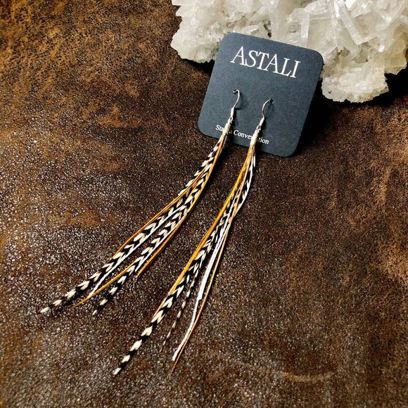 Mini Feather Earrings - Grizzly, Fawn, & Silver