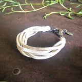 Multi Strand Leather Bracelet - White / Silver