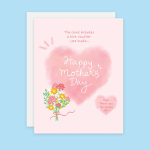 Happy Mother's Day Pink Heart and Flowers Card