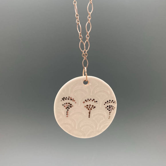 White Celadon Round Textured Pendant with Silver Luster in Pattern