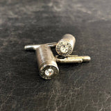 .357 Bullet & Crystal Cuff Links - Antique Silver