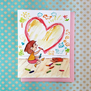 Wall Draw Girl Greeting Card