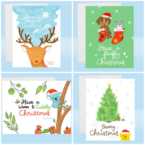 Set of 5 Christmas Animal Cards, Set of 5 Holiday Cards