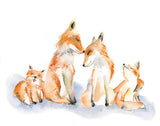 Fox Family of 4 Watercolor Art Print