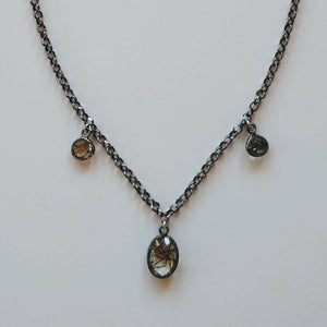 JONNA MINI Black Silver Necklace 'Rutilated Quartz'