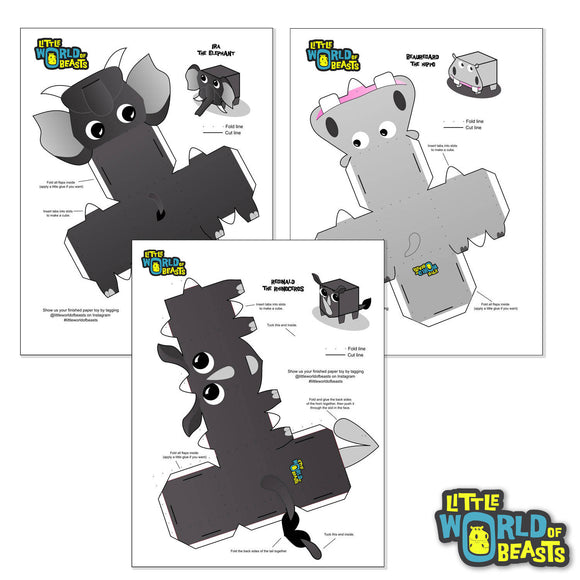 Elephant, Hippo, Rhino - PDF Digital Download