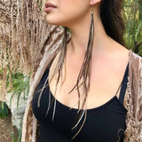 Extra Long Feather Earrings - Charcoal & Taupe