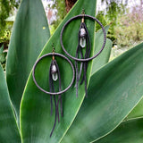 Leather Hoop Earrings - Clear Crystal &amp; Charcoal