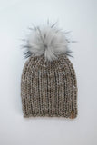 Merino Wool Ribbed Knit Hat with Faux Fur Pom Pom (Multiple Colors Available)