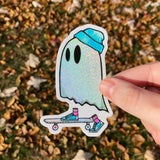 Skateboard Ghost Glitter Sticker