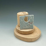 Blue Celadon Square Textured Pendant with Silver Luster Dragonfly