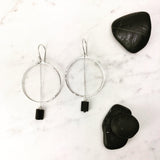 Sterling Silver Hoop Earrings with Black Tourmaline