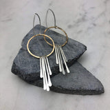 Gold Hoop Earrings with Sterling Silver Bar Fringe