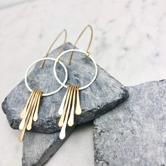 Sterling Silver and Gold Hoop Fringe Earrings