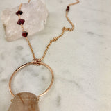 Handmade Rutilated Quartz and Garnet Rose Gold Necklace