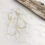 Hammered Gold and Silver Medium Teardrop Fall Earrings
