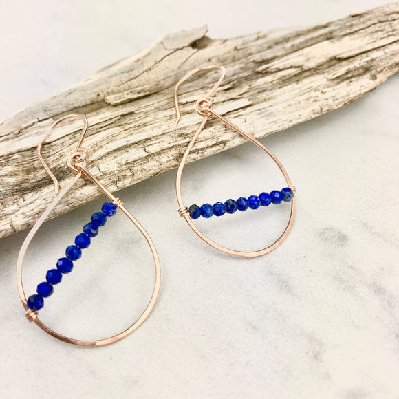 Small Rose Gold and Lapis Teardrop Earrings