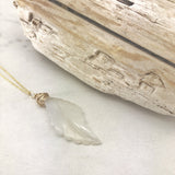 Carved Agate Feather and Gold Necklace