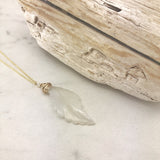 Carved Agate Feather and Gold Necklace