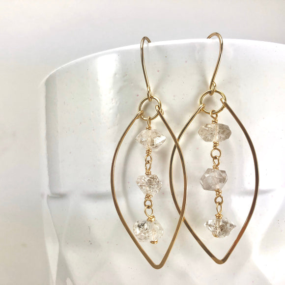 Gold Leaf Earrings with Herkimer Diamonds