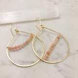 Peach Moonstone & Gold Teardrop Hoop Earrings
