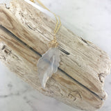 Carved Agate Feather and Gold Necklace