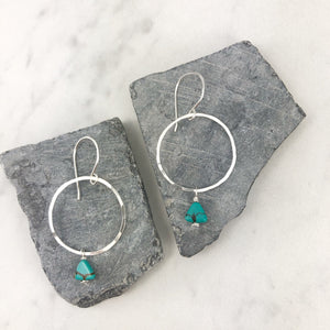 Sterling Silver Hoop and Turquoise Triangle Earrings