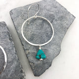 Sterling Silver Hoop and Turquoise Triangle Earrings