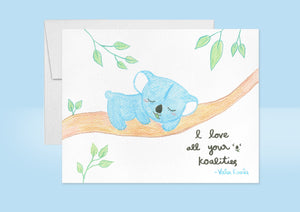 Cute Koala Card, Koala Love Card, Handpainted