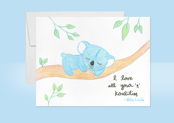 Cute Koala Card, Koala Love Card, Handpainted