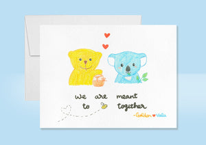 Cute Valentine's Day Card, Anniversary Card, Missing You Card, Handpainted Card