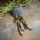 Leather &amp; Feather Mini Earrings - Black/Pheasant