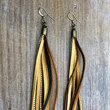 Leather & Feather Long Earrings - Gold