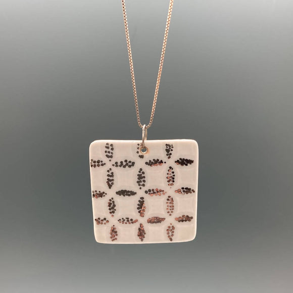 White Celadon Square Textured Pendant with Silver Luster Design