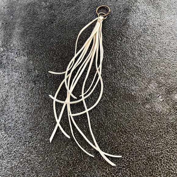 Leather Tassel Key Ring - White