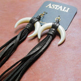 Horn &amp; Leather Earrings - Black