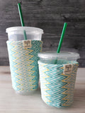 Iced Beverage Cup Snug - Teal & Yellow Zig-Zags