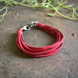 Multi Strand Leather Bracelet - Red / Silver