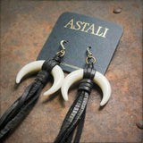 Horn &amp; Leather Earrings - Black