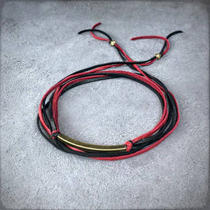 Leather Wrap Choker - Red &amp; Black