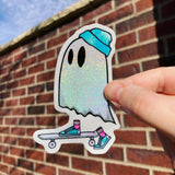 Skateboard Ghost Glitter Sticker