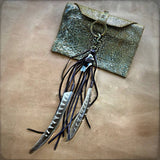 Feather &amp; Leather Bag Clip - Chocolate