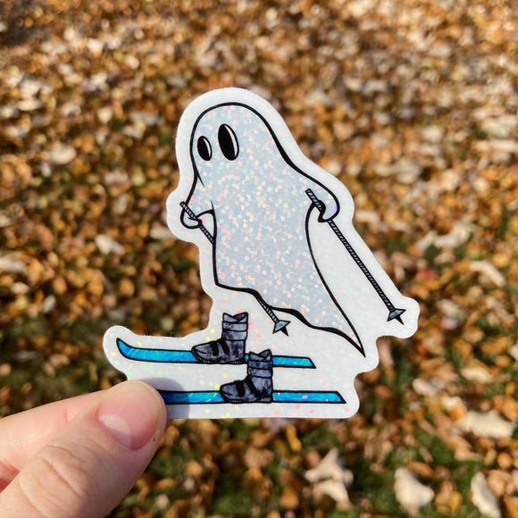 Glitter Ski Ghost Sticker