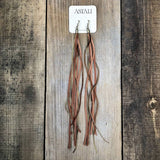 Leather & Feather Long Earrings - Rust