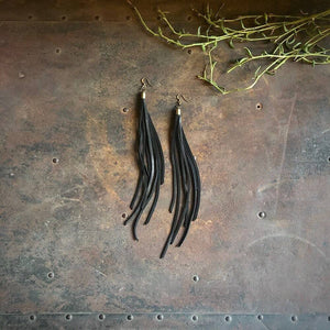 Leather Tassel Earrings - Black