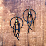 Leather Hoop Earrings - Gold Crystal &amp; Black